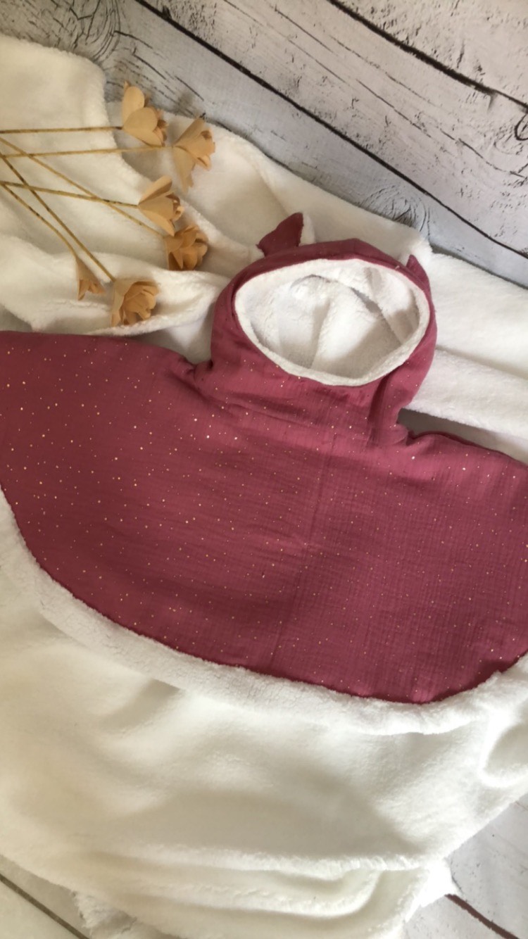 Poncho double gaze vieux rose